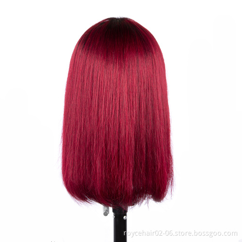 10a 12 Inch 150% Density 99J Burgundy Red Color Short Straight Blunt 100 Percent Indian Human Hair Bob Wig